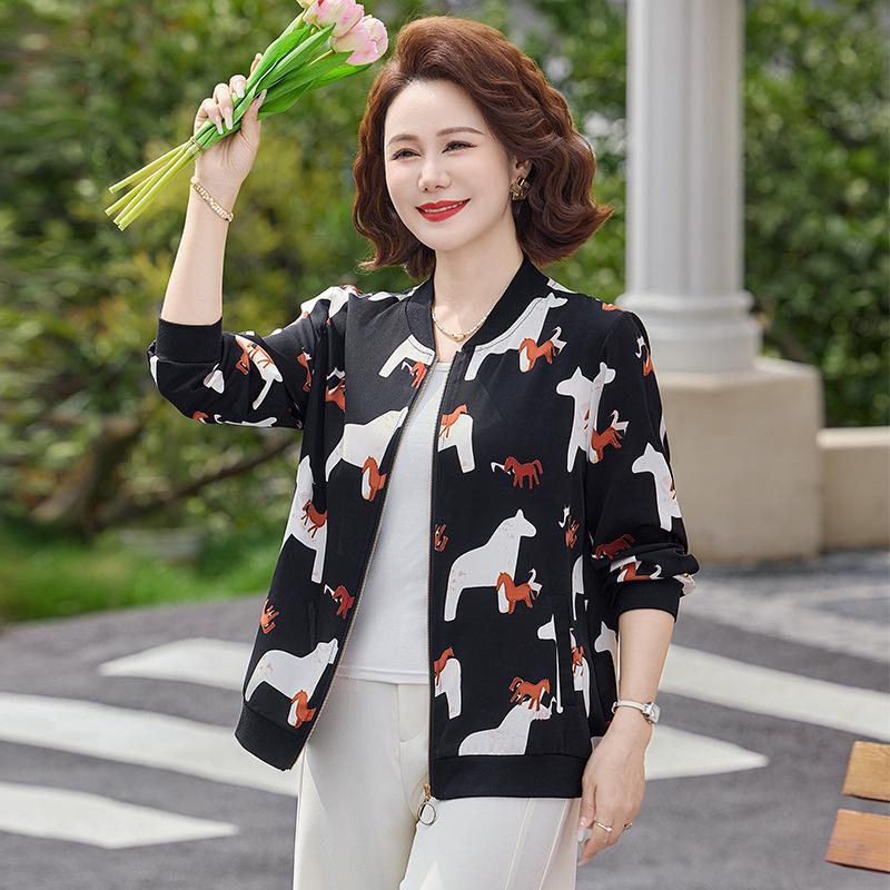 

Spring Horse Year Lightweight Jacket - Stylish Cardigan for Middle-Aged Women, 40-60 3XL (recommended 125-140 Jin)