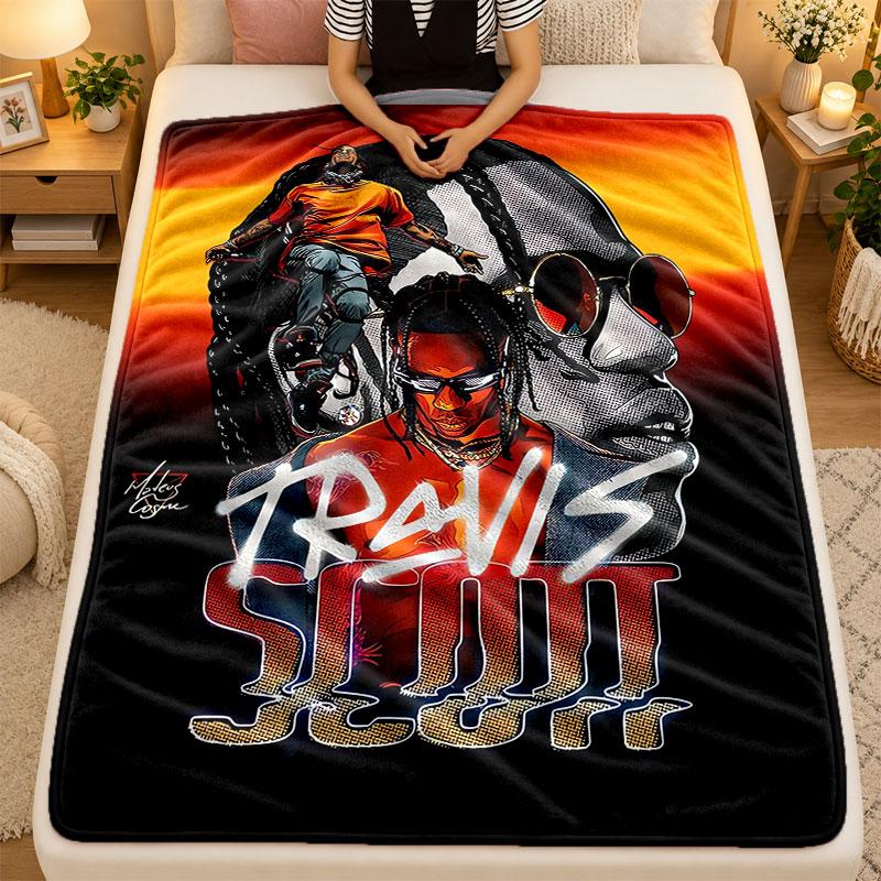 Flannel BlanketTravis Scott Warm Soft Throw Blanket for Indoor Sofa Bed Living Room Use