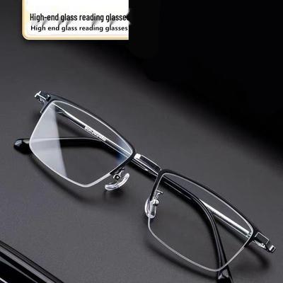 Anji Herren Halbrandlose HD Kristall Lesebrille mit Zweifarbig Galvanisierter Fassung