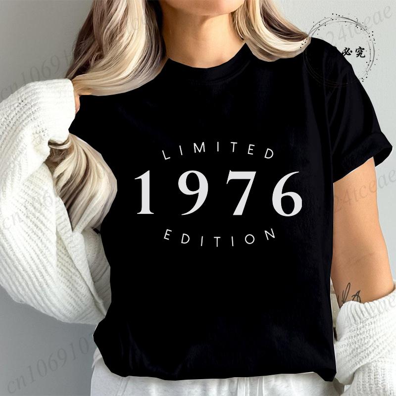 Limitowana Edycja 1976 Moda Damska Koszulka Damska Koszulki Casualowe z Krótkim Rękawem Vintage Est 1976 Koszulka z Grafiką na Urodziny Ubrania
