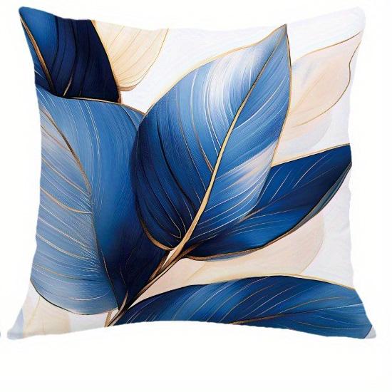 Blue and Gold Leaf Pillowcase ,Sofa bedroom cushion cover, single-sided printing, without pillow core