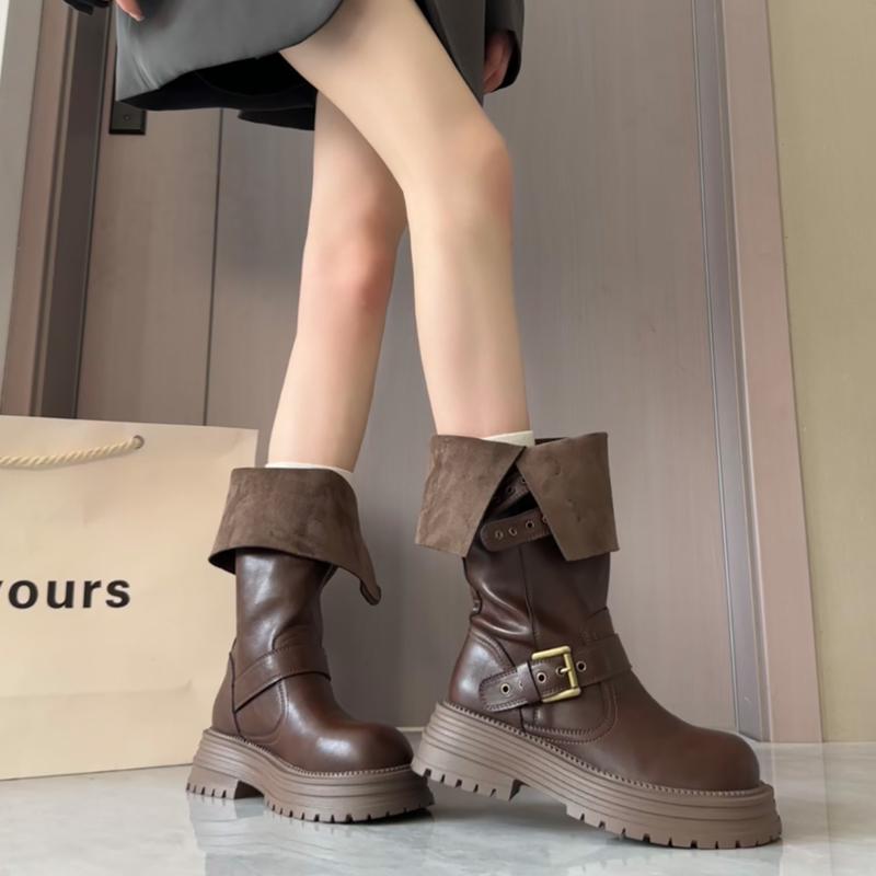 Winter Belt Buckle Woman Knee High Boots Fashion Platform Heels Knight Long Booties Ladies Comfortable Shoes  Mujer