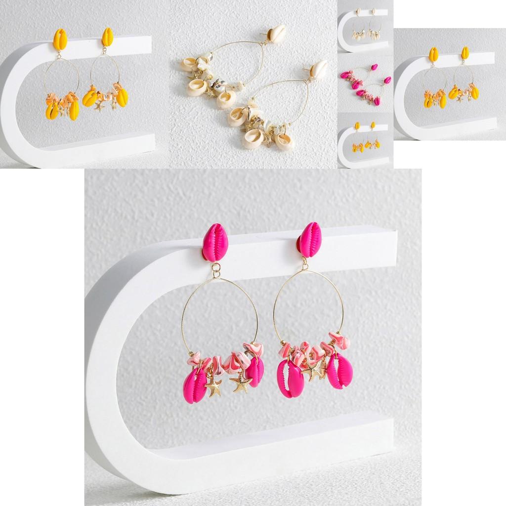 European And American Style Womens Geometric Shell Earrings Colorful Summer Jewelry