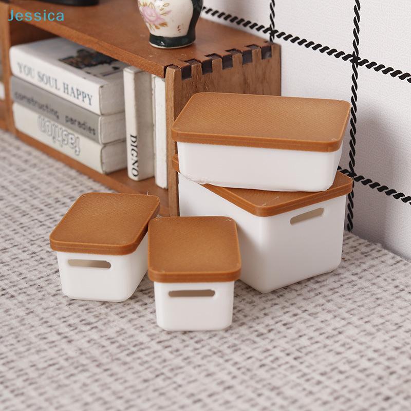 Miniature Stackable Storage Bins Set - Tiny Decorative Organizer Boxes For Dollhouse1:12 Scale Crafts Miniature Room Decor