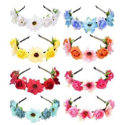 Stylish Fabric Flower Hairhoop with Leaves Birthday Party Gathering Headband Garland Hairband for Various Event