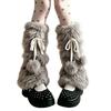Plush Leg Warmers for Fall and Winter Layering, with Flared Lower Openings, and Bowknot Accent, Thick Faux Furs Boot Covers Long Socks for Women