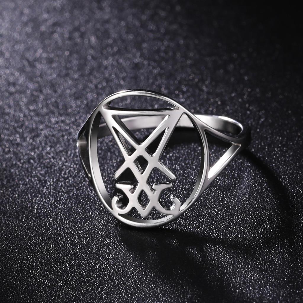 Anelli Gotici in Acciaio Inossidabile con Sigillo di Lucifero Amuleto Satanico Simbolo Demone Diavolo Anello di Satana Gioielli Religiosi Regalo per Festival