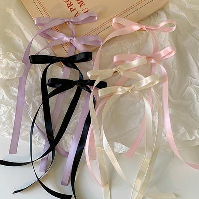 Pince à cheveux en ruban de style coréen avec nœud et longue pompon, accessoire de coiffure mignon et doux pour femmes et filles, accessoires de fête à la mode