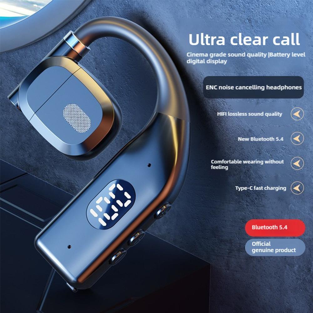 Single Earhook Wireless Bluetooth Headset Sports Earphone with LED Display Noise Reduction Calling Earpiece for Gym Running 1PCS