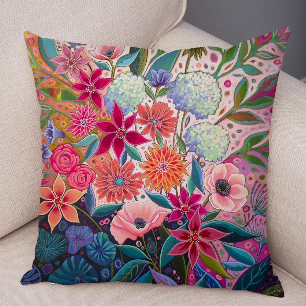 Nordic Watercolor Flower Pillowcase Soft Plush Decor Cartoon Floral Plant Cushion Cover for Sofa Home Children Room Pillow Case