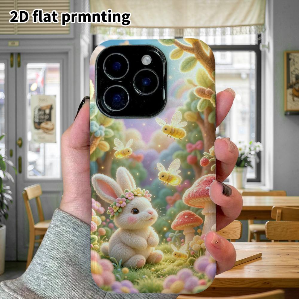 Phone Case: 2D Flat, Fits iPhone 18, 17, 16, 15, 14, 13, 12Pro Protective Case, with Little White Rabbit and Bee, Perfect Holiday Gift for Christmas a
