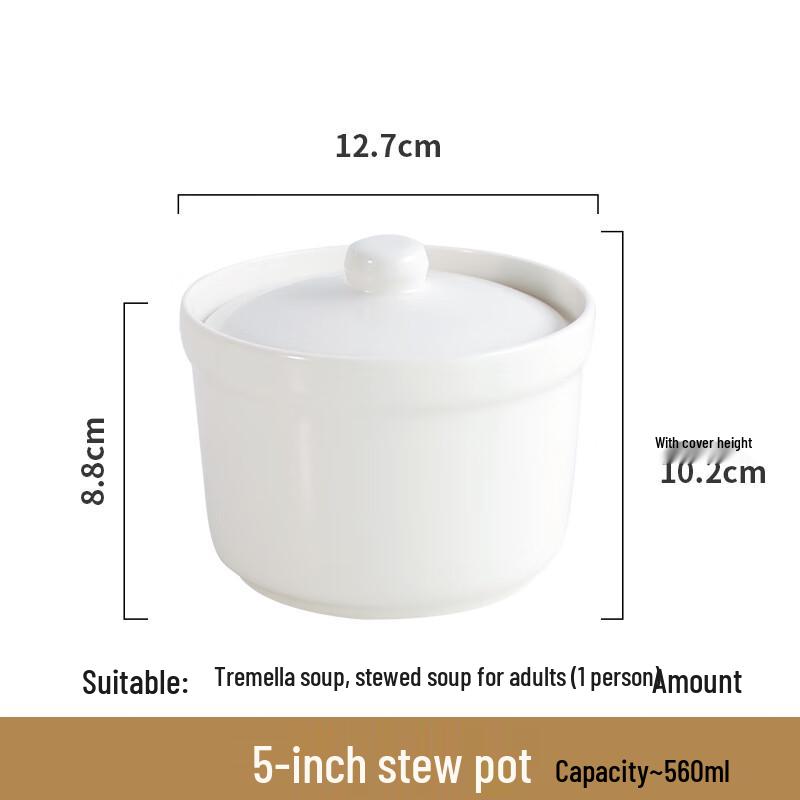 Zhaoran Pure White Ceramic Double Boiler Stew Cup