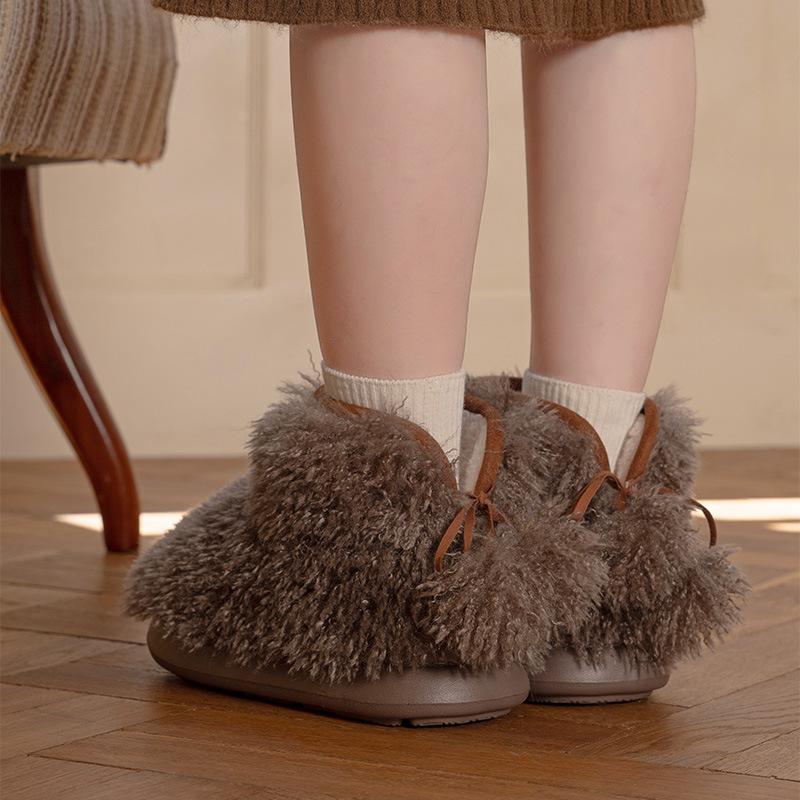 New Fashionable Thick-soled Heightening Bow Hairball Cotton Shoes Velvet Warm and Non-slip Snow Shoes In Autumn and Winter