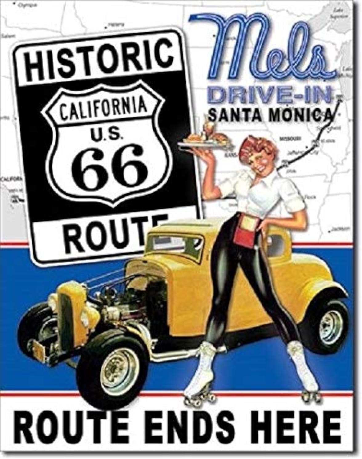 SRongmao Mels Diner Drive in Route Vintage Look s Hot Rod Retro Wall Decor Metal Tin Sign in 20x30cm(7.8x11.8inch)