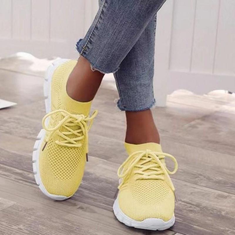 Spring and Summer Fly-woven Mesh Single Shoes Women's Shoes Breathable Sports Shoes Deep Mouth Lace-up Muffin Sole Casual Shoes Devotion