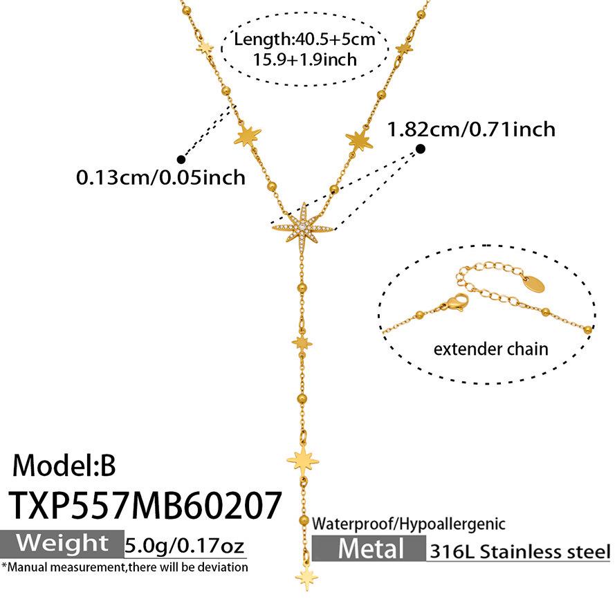 New Zirconia Hexagram Y-Layer Necklace & Bracelet Set - Stainless Steel Luxury European & American Fashion Jewelry