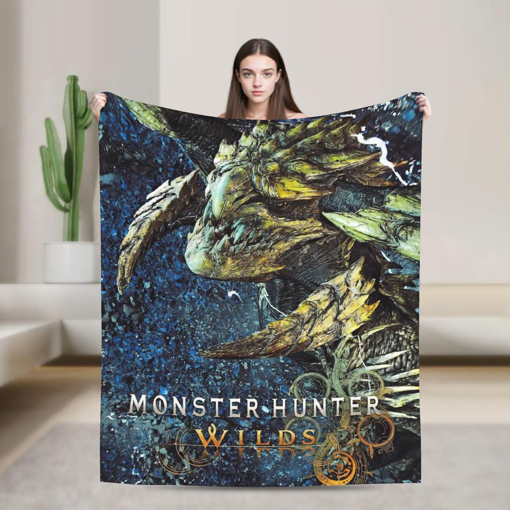 Monster Hunter Wilds Rey Dau Blankets Video Game Flannel Vintage Warm Throw Blanket for Bedroom Autumn/Winter Car