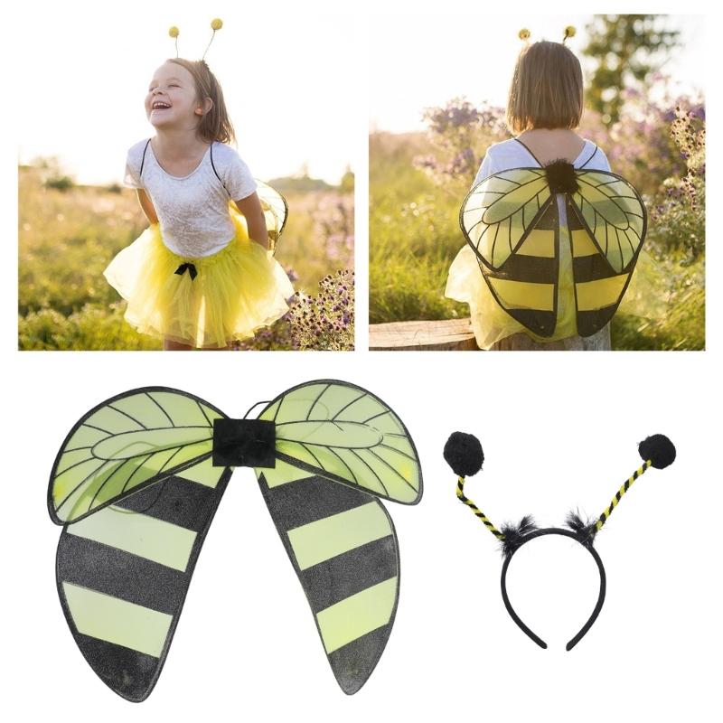 Bees Wing with Headband Set Insect Wing Bees Costume Kids Bees Headband Butterfly Wing Halloween Wing for Kids Girls