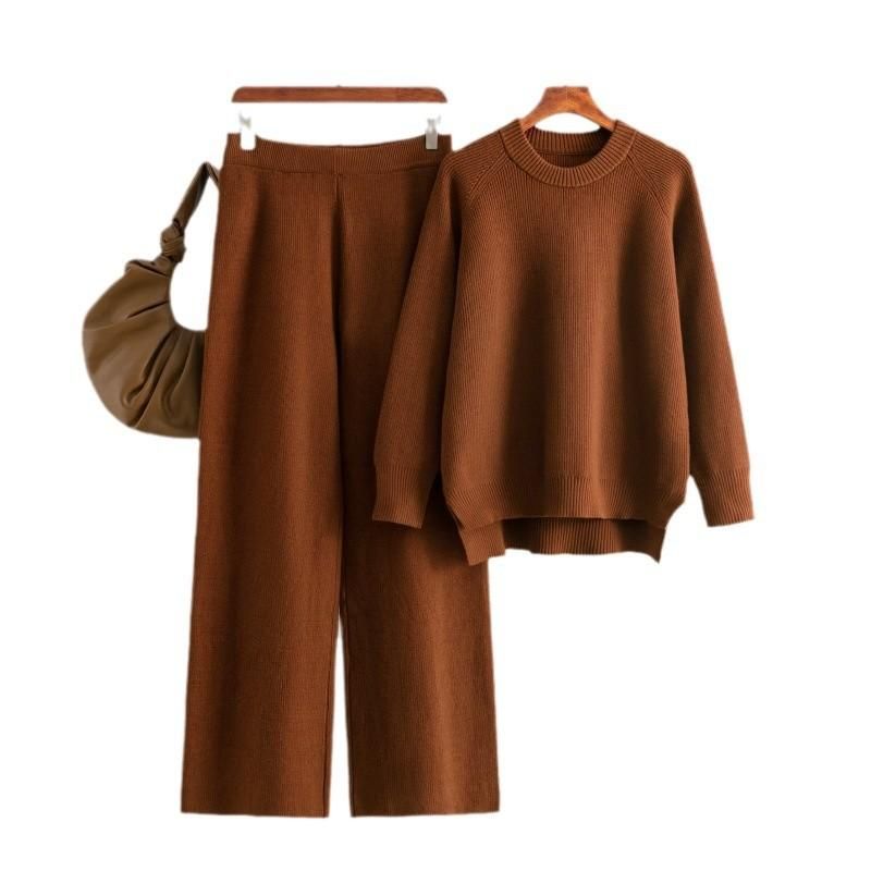 Fashion Wind Thick Loose Knitting Sweater Pants Suit Knitted Sweater and Pants Set