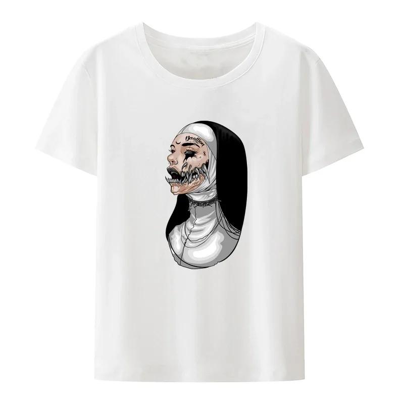 Smoking and Drinking Nuns Religious T-shirt, Cute Unisex T-shirt Short Sleeved Summer Crew-neck Plus Size Breathable Clothing