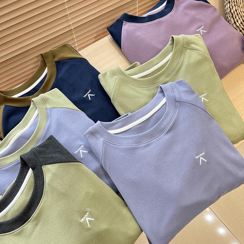 Unisex Outdoor Lightweight Color-Block Patchwork Round Neck Long Sleeve Fleece Base Layer T-Shirt