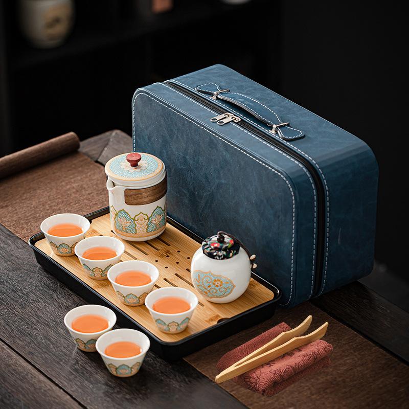 Outdoor Camping Travel Kung Fu Tea Set Teapot Ceramic Fast Teacup Tea Tray Portable National Tide Gift