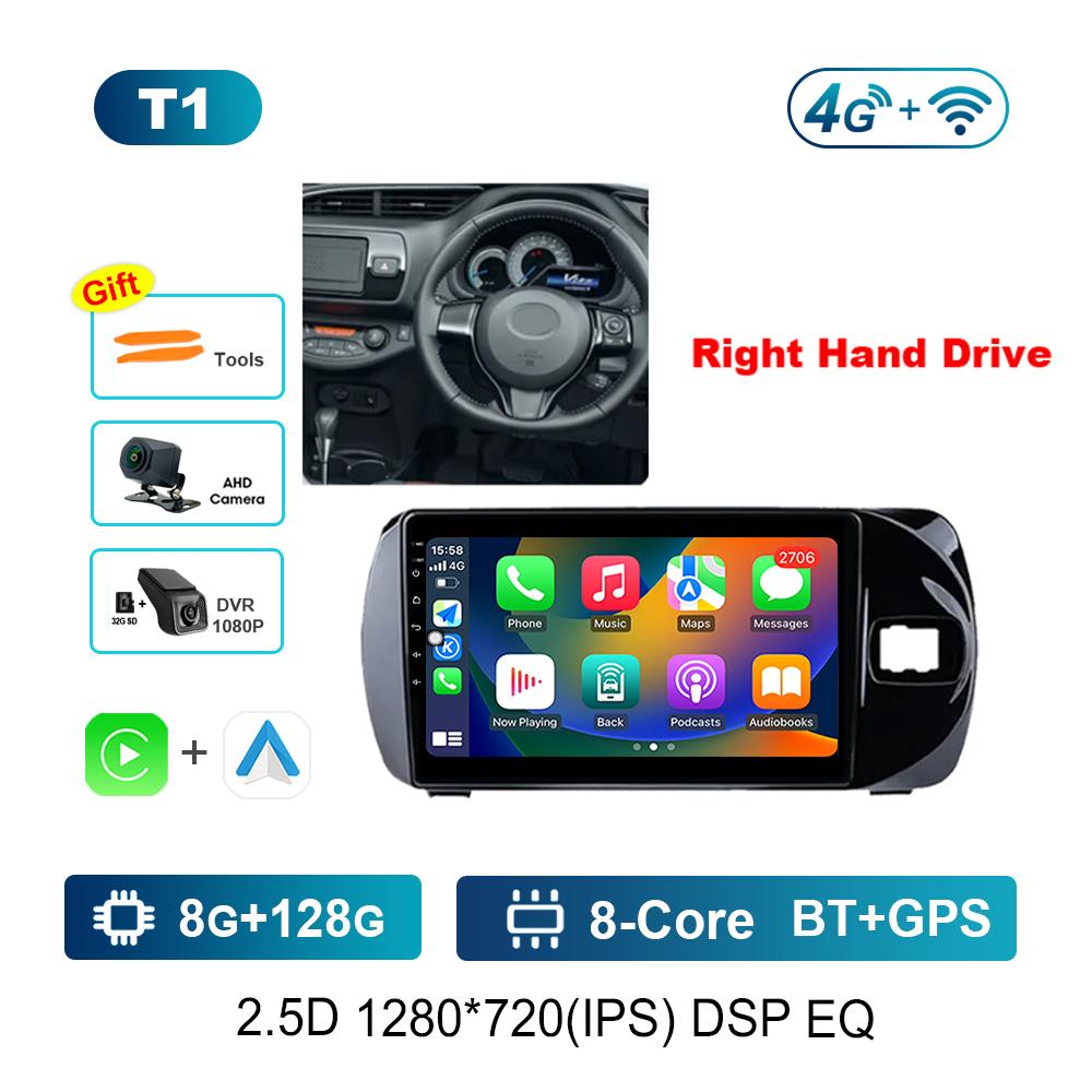 Right Hand Drvie Carplay Car Video Multimedia Player for Toyota Vitz 3 III XP130 2014 - 2019 Android Bluetooth WiFi+4G HD Screen