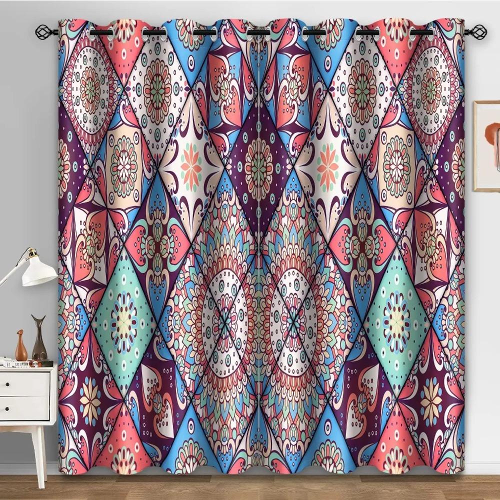 Boho Style Bloom Window Transparent Curtain (2 Pieces) Translucent Drape Glare Filter Window Decor for Bed Chamber Household Windows