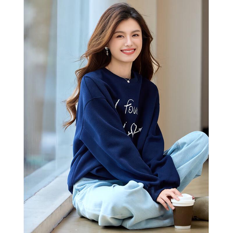 

TERRE BLEUE Women s Letter Print Cotton Blend Sweatshirt M