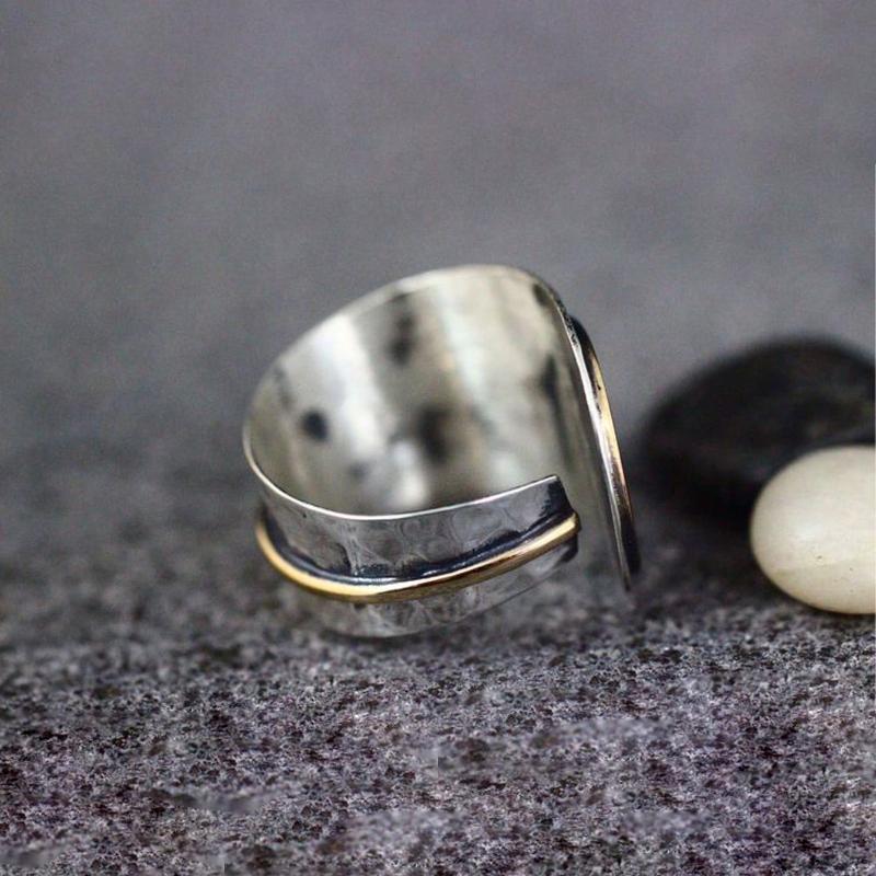 Bohemian Vintage Metal Silver & Gold Color Swirl Circular Wide Open Ring for Men & Women, Suitable for Daily Vacation Party Wear