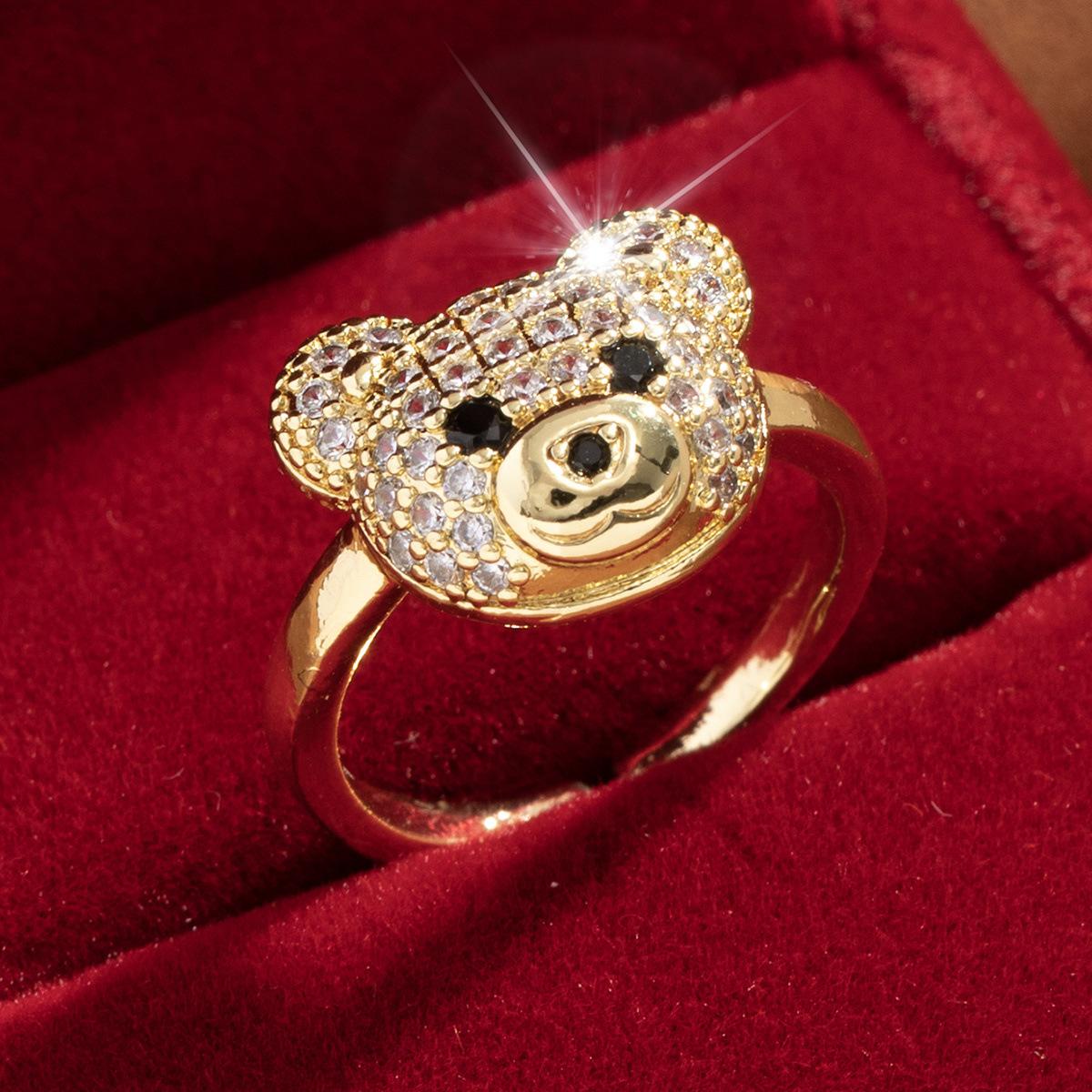 

Personalized, fashionable, niche design, bear zircon ring Opening Adjustable різнокольоровий