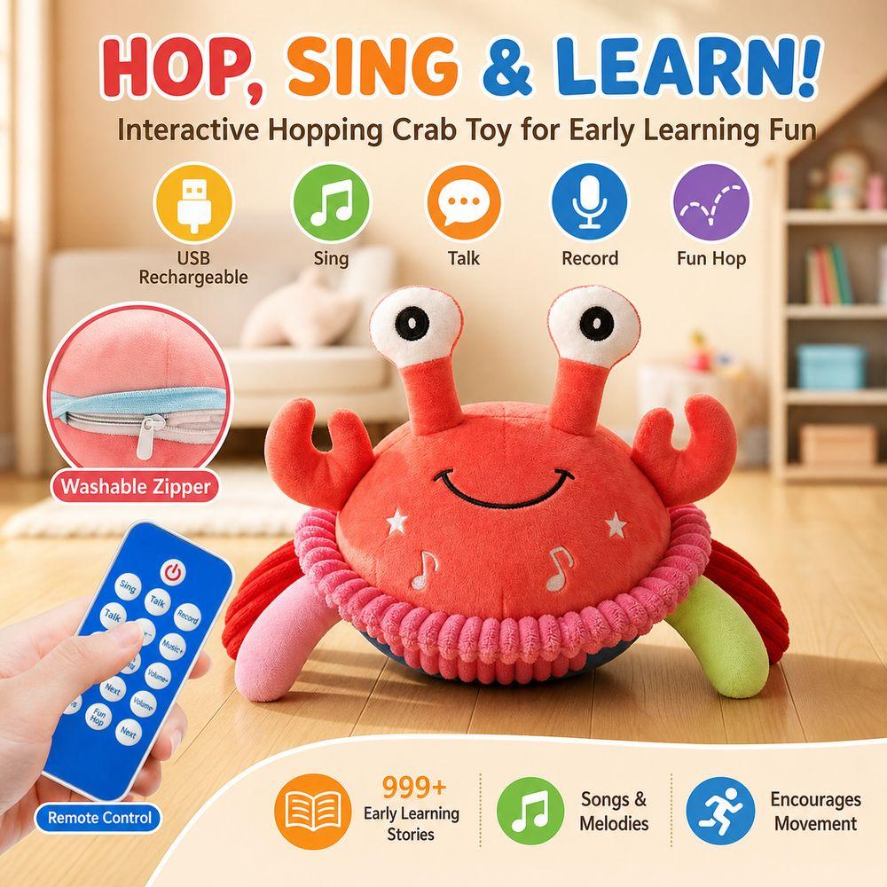Talking Function Jumping Crab Toy Plush Interactive Moving Toy Speech Learning