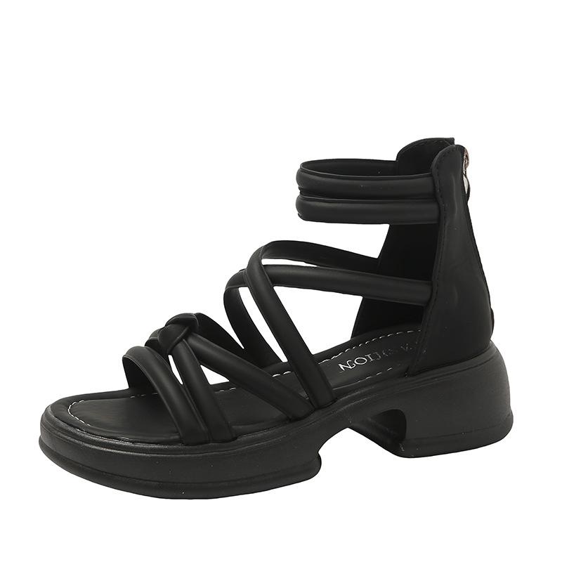 

Sandals summer wear 22 new thick-soled Roman shoes fairy style with skirt thick heel beach cool boots tide 35 чёрный