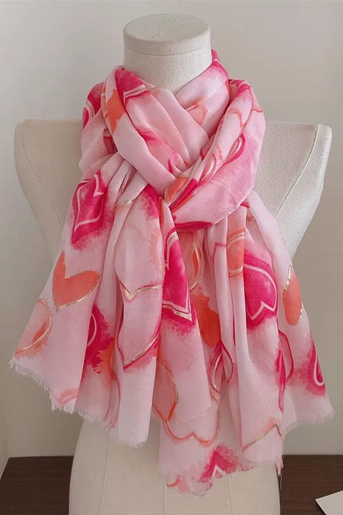 Pink Shawl with Hearts and Gold Shimmer - Romantic Accent 180x90