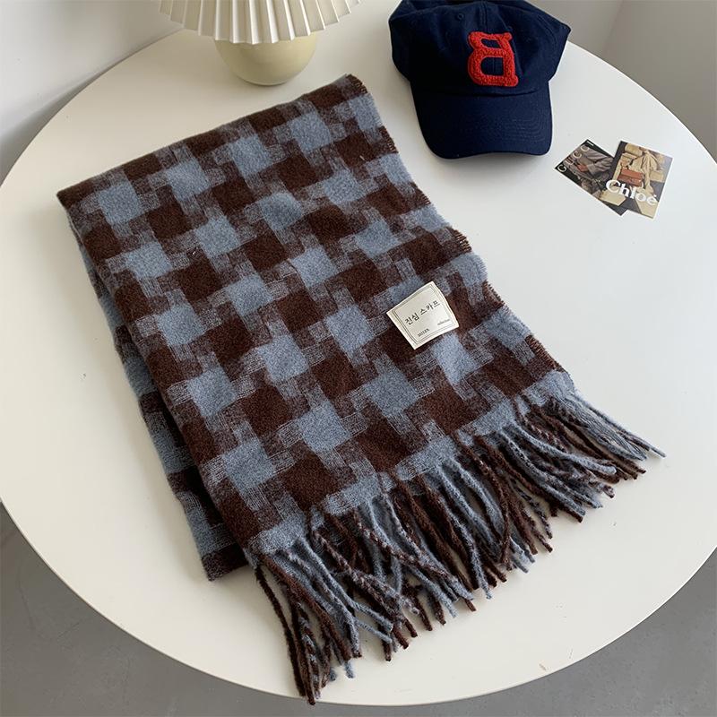 Thickened Plaid Scarf for Women To Keep Warm in Winter Thickened Large Scarf Shawl Dual Purpose Women's Winter Ins New Trend
