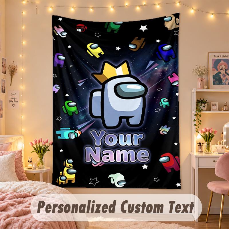 Custom Personalized Tapestry,Among Us Print Custom Name Text Wall Art Hanging for Bedroom
