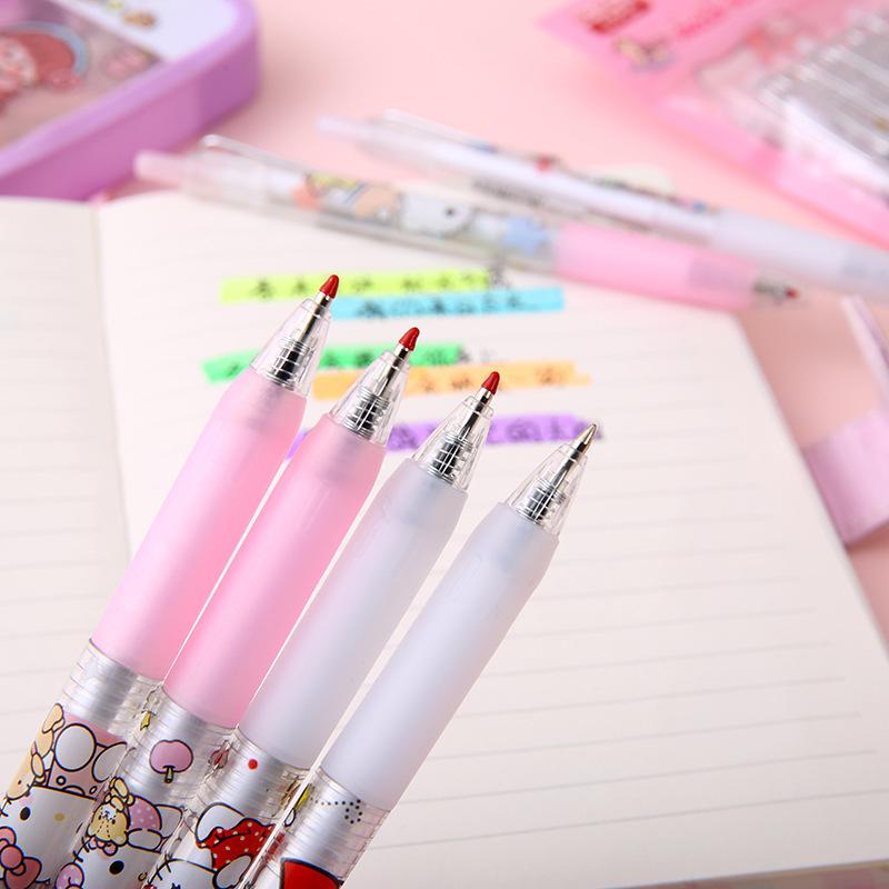 6pcs Kuromi Sanrio cartoon cat bag metal pen clip press pen cute girl heart press neutral pen signature pen HelloKitty 0.5mm black
