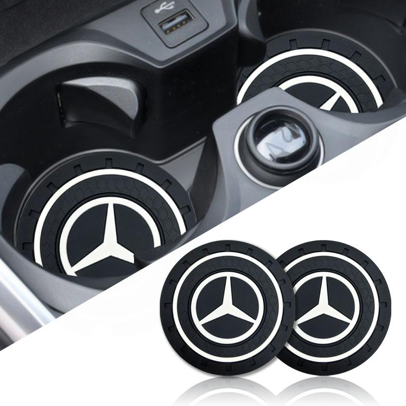 2Pcs Car Anti Slip Coaster Anti-noise Water Cup Pad Cushion Car Accessories For Mercedes Benz GLE63 CLS63 GLC63 W204 W205 C63 W212 W213 E63 W222