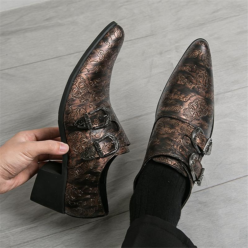 Britain Monk Strap Loafers Men Pointed Skeleton Patent Leather Elevator Shoes Designer Formal Wedding Dress Homecoming Footwear