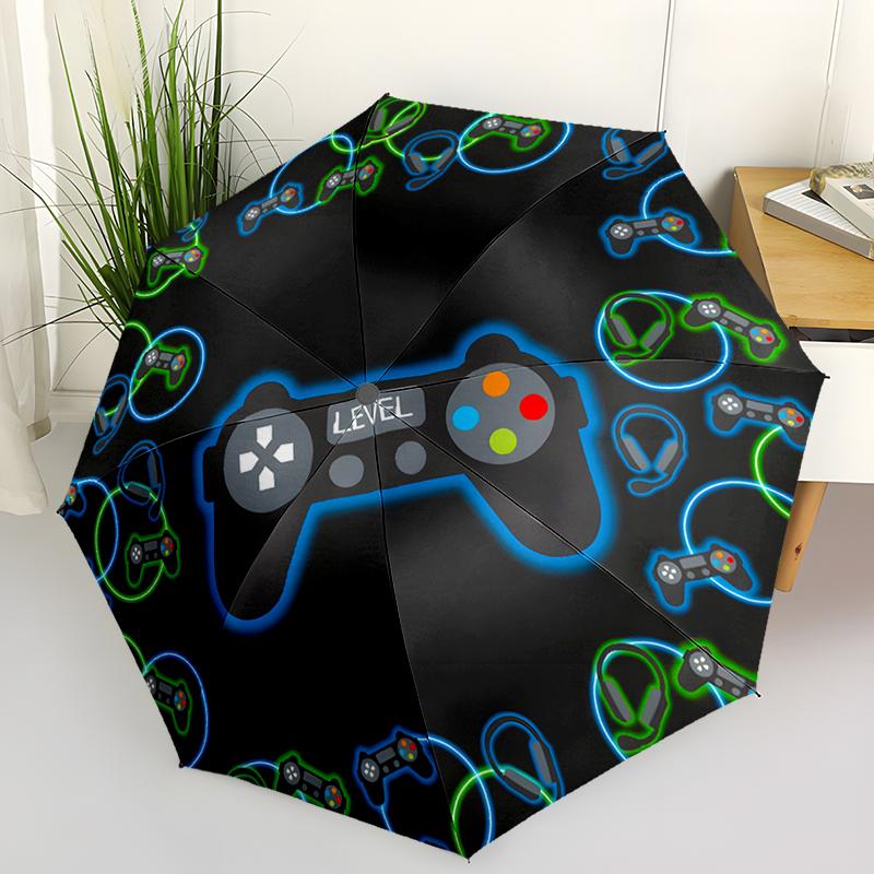 Game Console Theme Folding Umbrella-Fashionable Auto-Open Design 8 Iron Ribs Plastic Handle Foldable Sunshade,Perfect Gifts