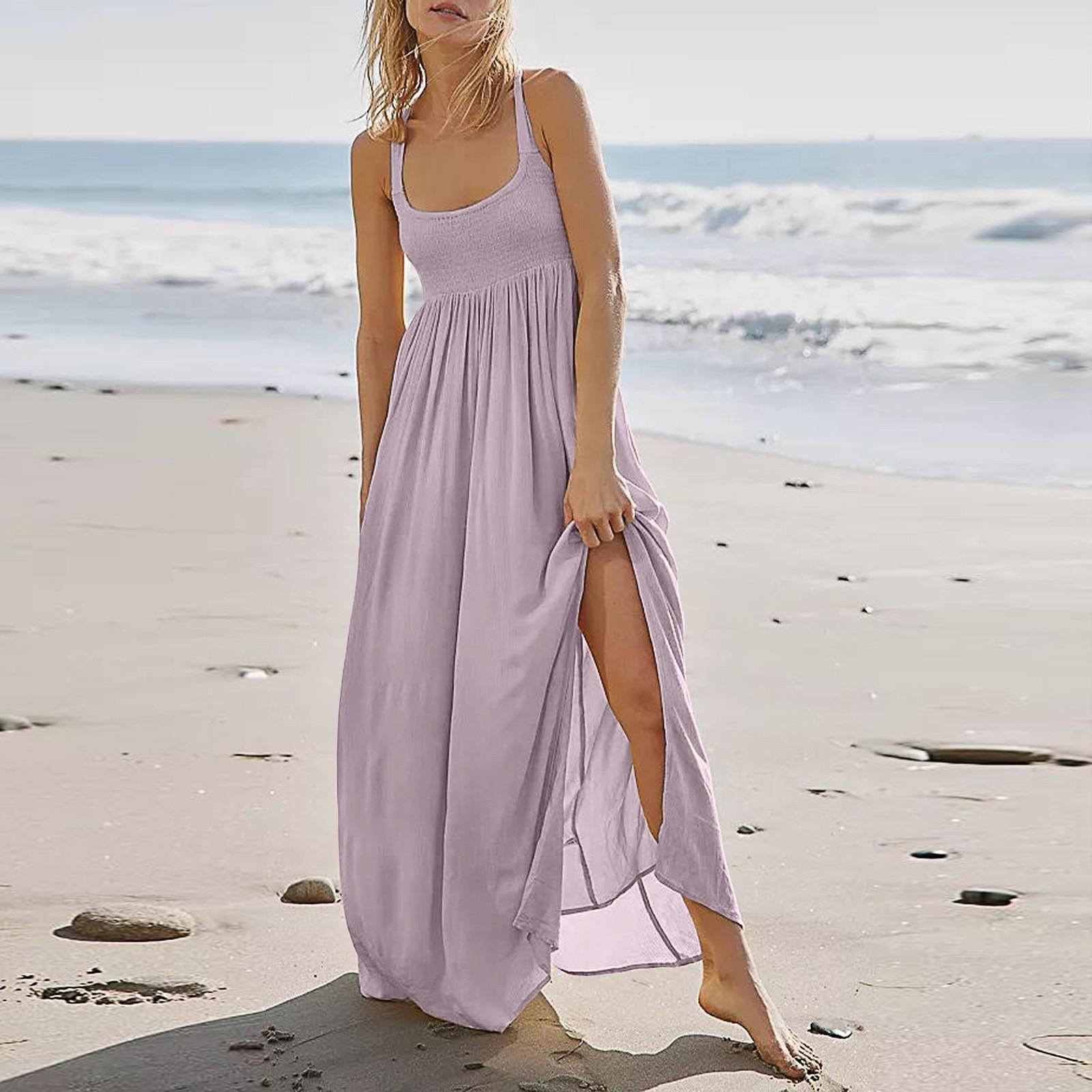 Women s  Summer Sleeveless Dress  Pleated   Casual Maxi Dresses With Pockets XXL фиолетовый