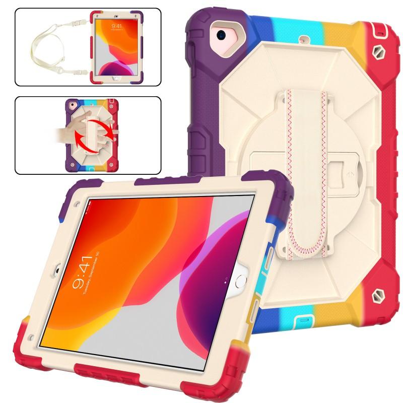 IPad 9th Gen 10.2 Inch Protective Case With Strap Full Coverage Silicone PC Hybrid Cover Stand Function