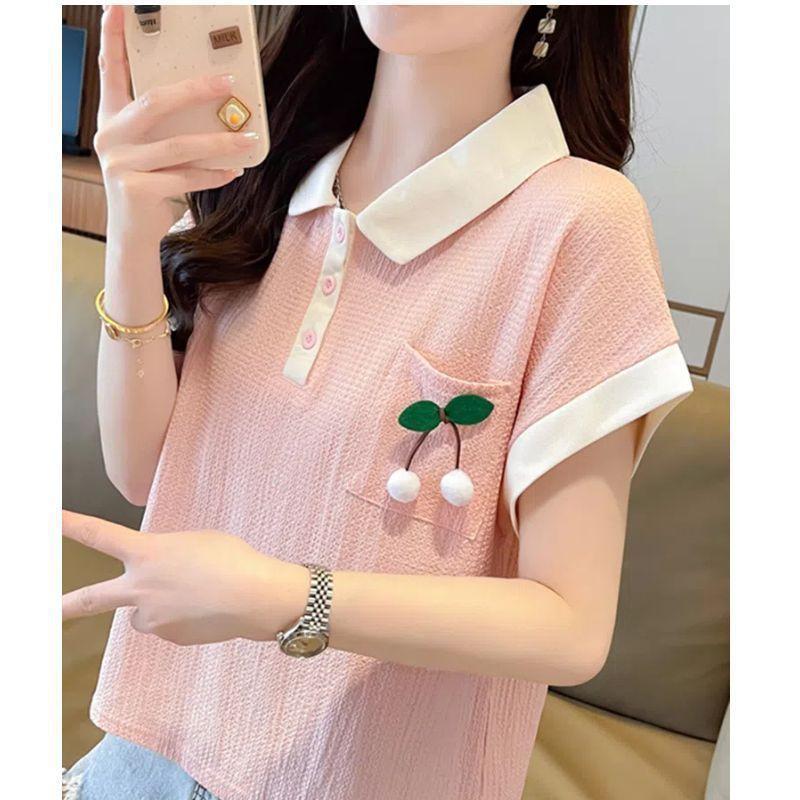 Large size fat mm texture pocket polo collar short-sleeved t-shirt women's summer new loose and thin meat cover top trendy