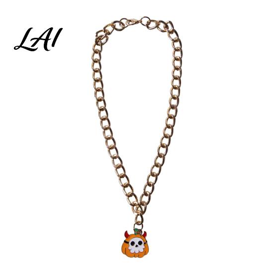 Halloween Themed Pet Accessories Chain Collar Metal Cat Collar with Witch Ghost Strong Necklace Pendant Festive Pumpkin Skull Charm for Cats