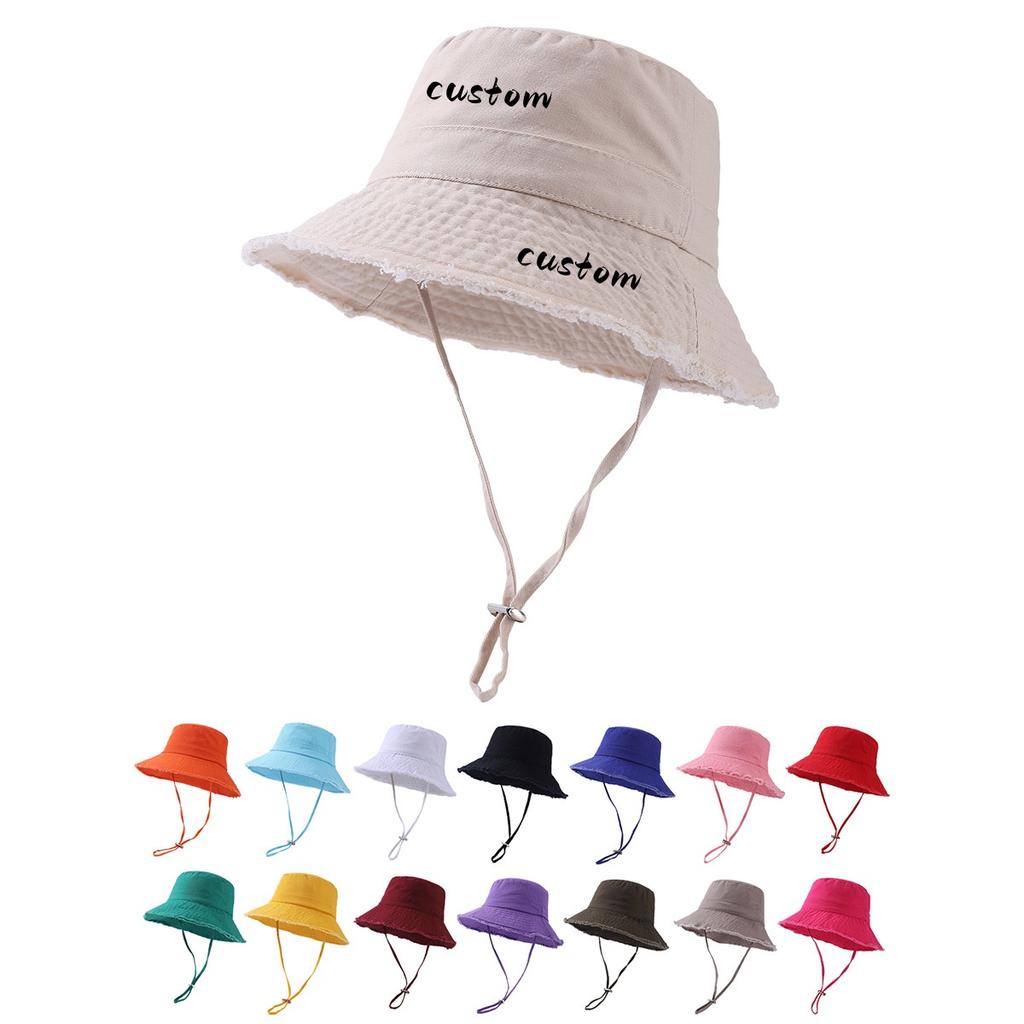 Custom Printed Logo Cotton Outdoor Sunscreen Fisherman Hat Men'S And Women'S Fashion All Matching Solid Color Raw Edge Visor
