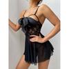 Sex pajamas black lace seduction sexy nightdress mesh nightgown set female 21178