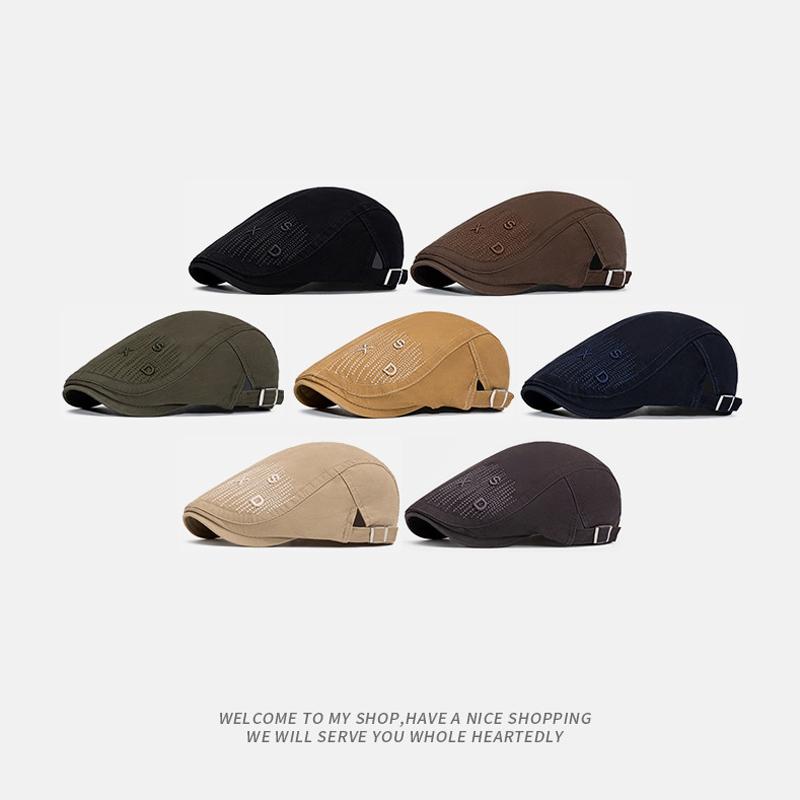Spring Summer Men's British Vintage Newsboy Cap Embroidery Cotton Peaked Cap Beret