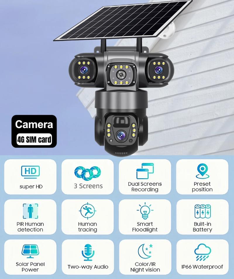 LS VISION Outdoor 4G Solar Camera,6K Battery Powered PTZ 12MP Security Camera for Home PIR Motion Detection Color Night Vision CCTV