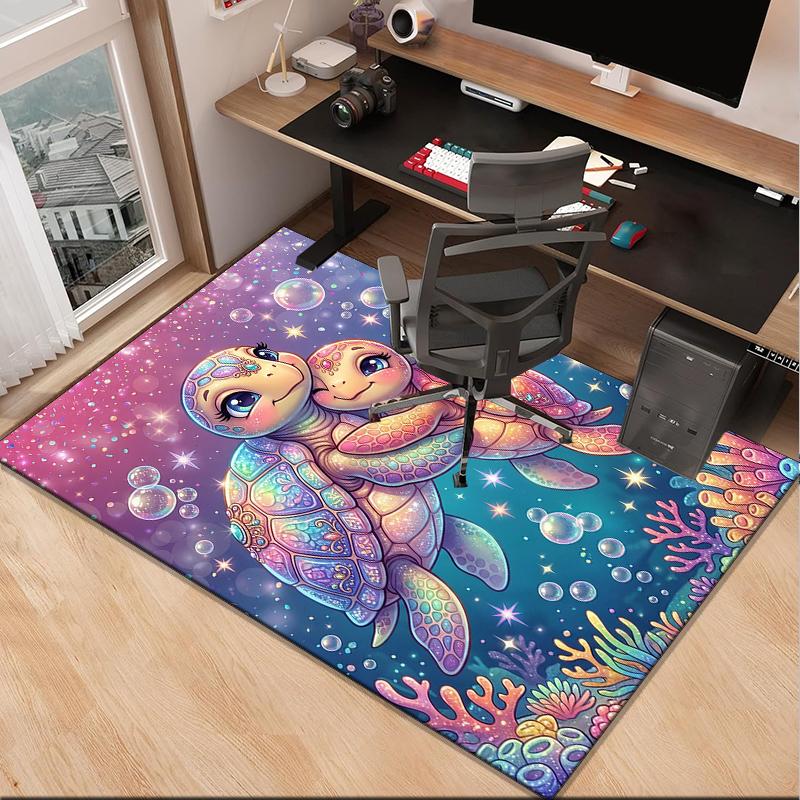 Underwater Two Sea Turtles Office Rug Chair Mat, Entryway Carpet, Suitable for Front Door, Bedroom, Living Room, Desk, Holiday Gift