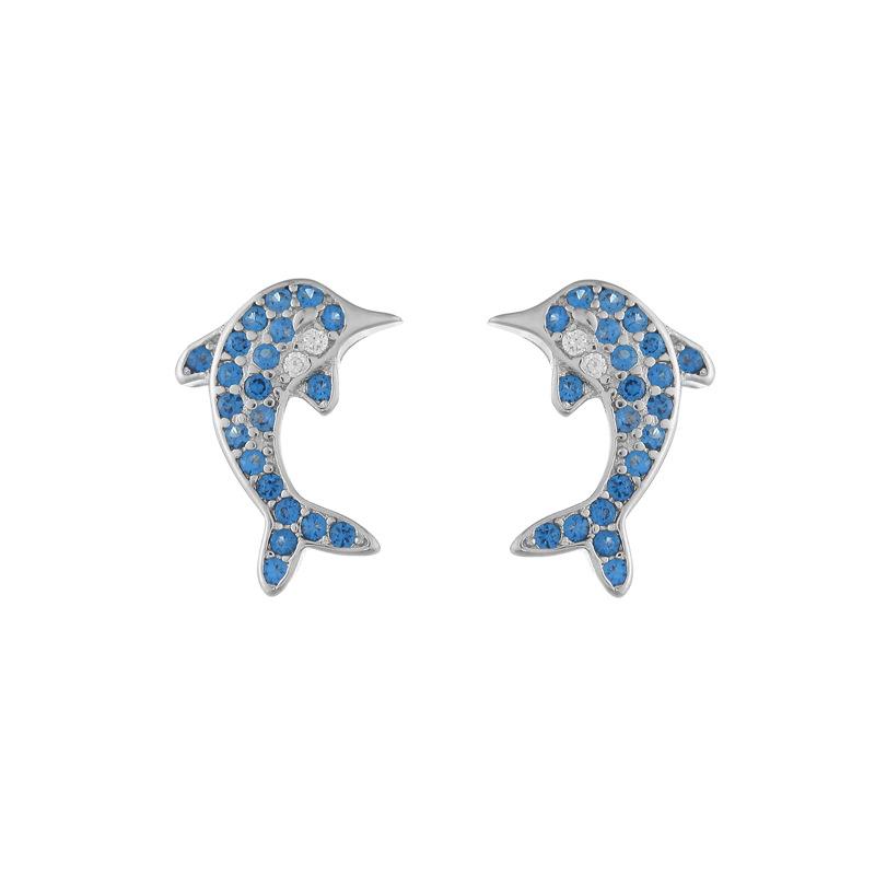VENTFILLE 925 Sterling Silver New Design Blue Crystal Dolphin Stud Earrings For Women Fashionable Animal Shape All-Match Jewelry